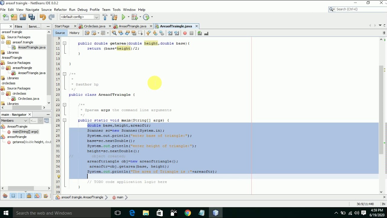 Learning Java: Part 2: Sample Application: Finding the area of a ...