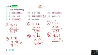 Jawaban matematika kelas 4 vol 2  hal. 42, kur. merdeka, Ayo menghitung, ①　6,27＋3,51 ②　8,46＋0,32