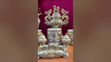 Bộ đồ thờ men rạn vẽ vàng 24k cực cao cấp. Bộ đồ thờ siêu Vip cho biệt thự, nhà phố cao cấp #shorts