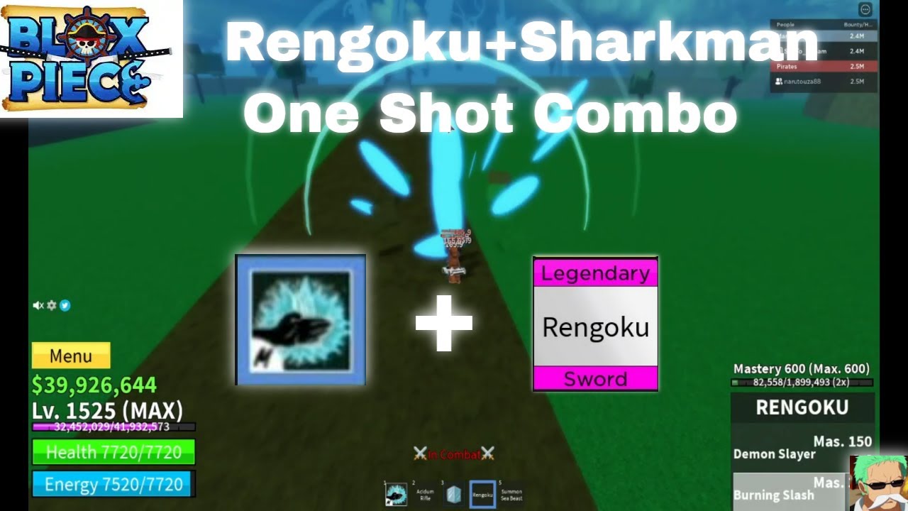 How to one shot combo with rengoku + sharkman karate blox fruits