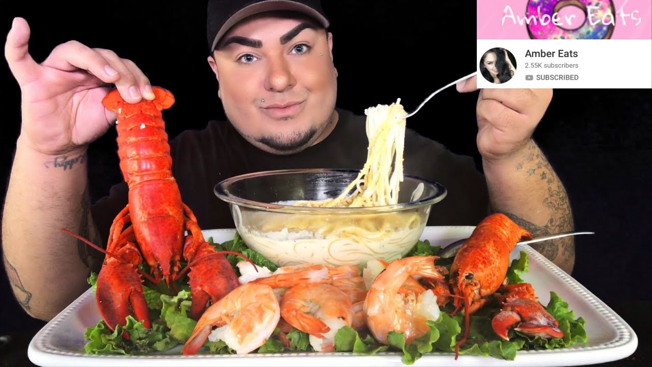 Alfredo Pasta + Colossal Shrimp + Two Whole Lobsters AMBER EATS