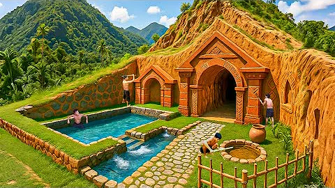 150 Days Building an Underground House with a Natural Swimming Pool Using Primitive Tools,Bushcraft