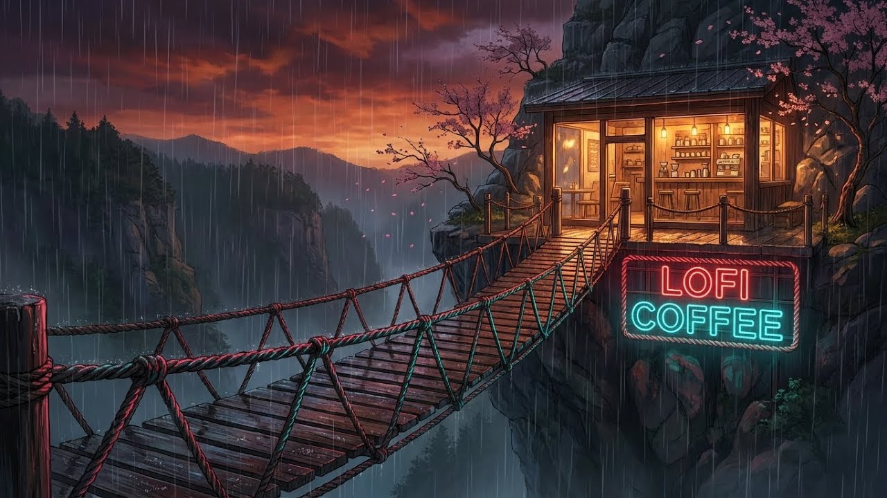 🌧️🌸 Neon Sakura Rain ☕✨ Lofi Coffee Reflections for Study Focus and Calm Nights