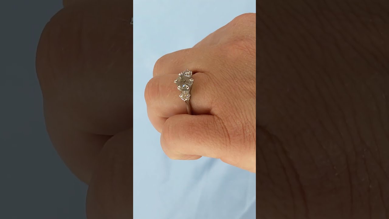 Round Salt and Pepper Diamond Ring, Polished Finished Platinum Engagement Ring, Three Stone Ring