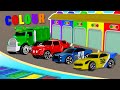 ЦВЕТНЫЕ МАШИНКИ - Изучаем цвета в развивающем мультике для детей - Разноцветные гаражи и машины