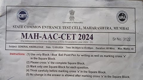 MAH AAC CET GK question paper 2024 solution | JJ school of art | fine Art entrance exam preparation