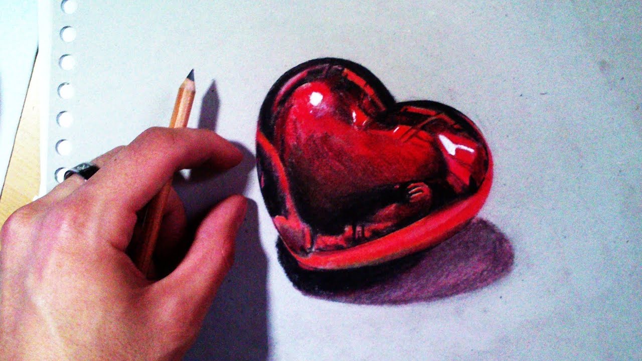 How to draw a Heart - 3D red Heart time lapse - YouTube