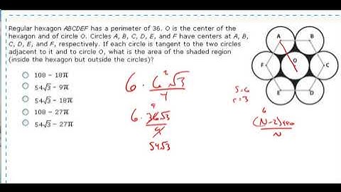 Geometry 14- Regular hexagon ABCDEF has a perimeter of 36. O is the center of the hexagon...