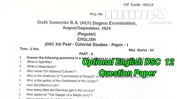 BA 6th sem Optional English DSC 12 Question Paper 2024| #rcub #exam