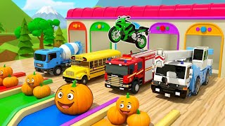 RAINBOW RAMP RACE! 🚗 BUS VS TRUCK VS SUPERBIKE RAMP STUNTS | KIDS CARTOON FUN #3DANIMATIONS screenshot 4