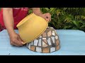 Making Beautiful Plant Pots Made From Familiar Object And Ceramic Tiles - Cement Craft Ideas