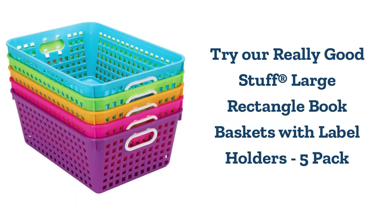 Really Good Stuff Book Baskets, Large Rectangle with Label Holders - 5 Pack in Neon