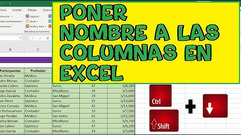 como poner nombre a las columna en excel