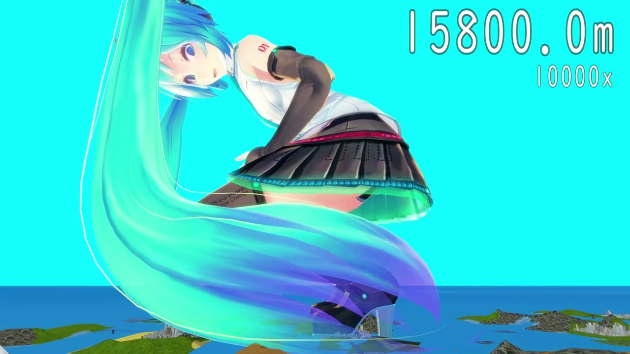 巨大化する初音ミク B1(負けパターン)＋D3(蹂躙)＋F1(丸呑み)モーション 身長表示追加版