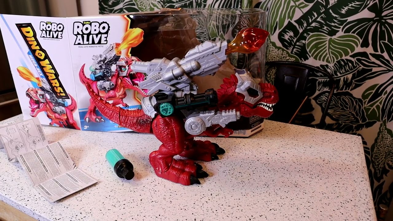 Robo Alive Dino Wars Mega-Rex – T-Rex 30 Cm, Armure, Blaster, Rugissements, Marche – ZURU – Dès 4 Ans