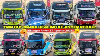 FULL BUS TELOLET BASURI🥳[part 1]Trip Mania Healing ke Anyer 361 Bus Telolet Basuri Bus Artis  parah!