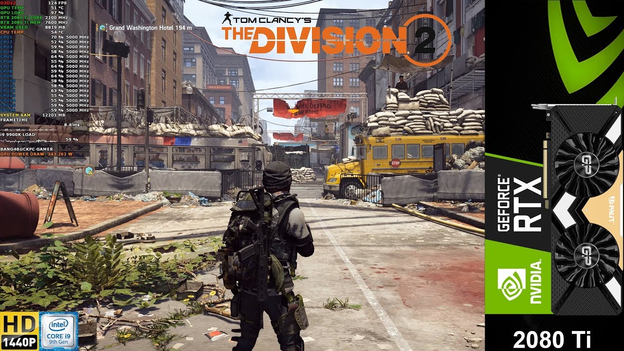 The Division 2 Max Settings 2560x1440 Rtx 80 Ti I9 9900k 5ghz Youtube