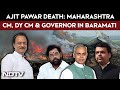 Ajit Pawar Death News | CM Devendra Fadnavis, Dy CM Shinde &amp; Guv Acharya Devvrat Arrive In Baramati