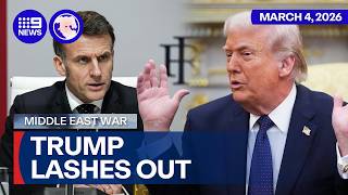 Trump lashes out at European allies over lack of Iran war support | 9 News Australia
