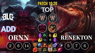 BLG ADD Ornn vs Renekton Top - KR Patch 10.20