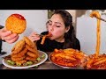 LONG THICK SPICY CHINESE NOODLE RECIPE & FRIED SHRIMP PATTIES 먹방 MUKBANG 분모자 당면 신전떡볶이