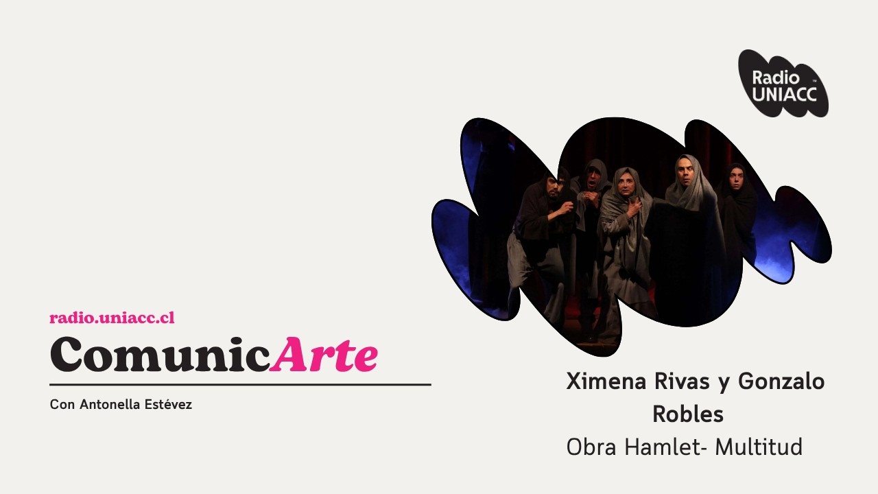 Ximena Rivas y Gonzalo Robles, elenco obra Hamlet-Multitud en Teatro UC
