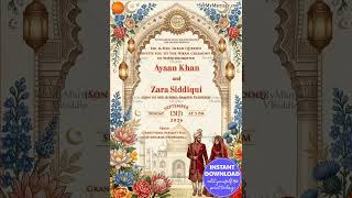 Floral Arch Islamic Nikah Wedding Invitation Card with Muslim Couple Illustration #weddinginvitation