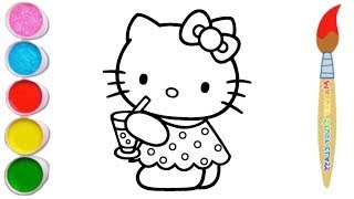Baby Hello Kitty with Soft Drink Easy  Drawing, Colouring & Painting  for Kids, Toddlers screenshot 2
