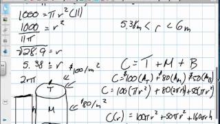 Optimization, Minimum Cost Grade 12 Calculus Lesson 3 4 7:18:12