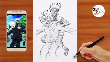 Gojo and Kakashi Drawing (full body) || Naruto X Jujustu Kaisen Drawing Step By Step || Draw Anime