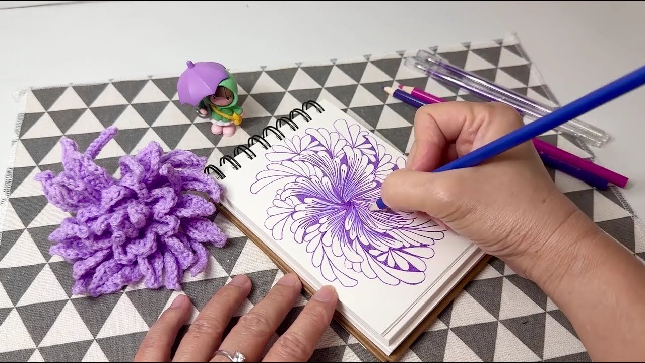 Auntie Doodle - Captivating Purple Flower Illustration
