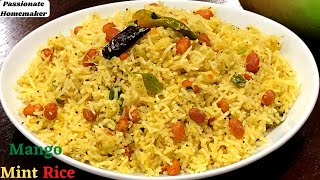 Mango Rice Recipe - Raw Mango Mint Rice - Mango Pulihora-How To Make Mango Mint Rice-Raw Mango Rice