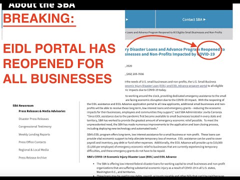 BREAKING: The EIDL Loan Portal Has REOPENED to All Small Businesses // Details Here