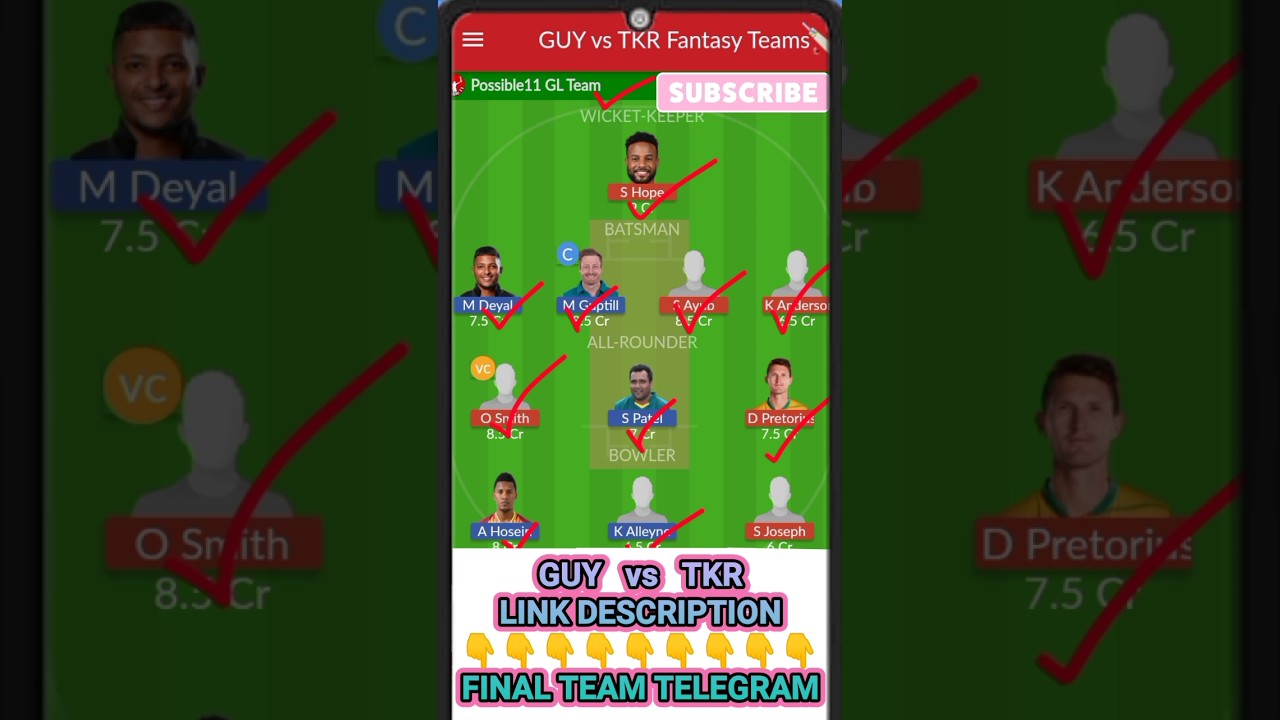 GUY vs TKR Dream11 Prediction🔥| GUY vs TKR Dream11 Prediction Today Match | GUY vs TKR Dream11 Team