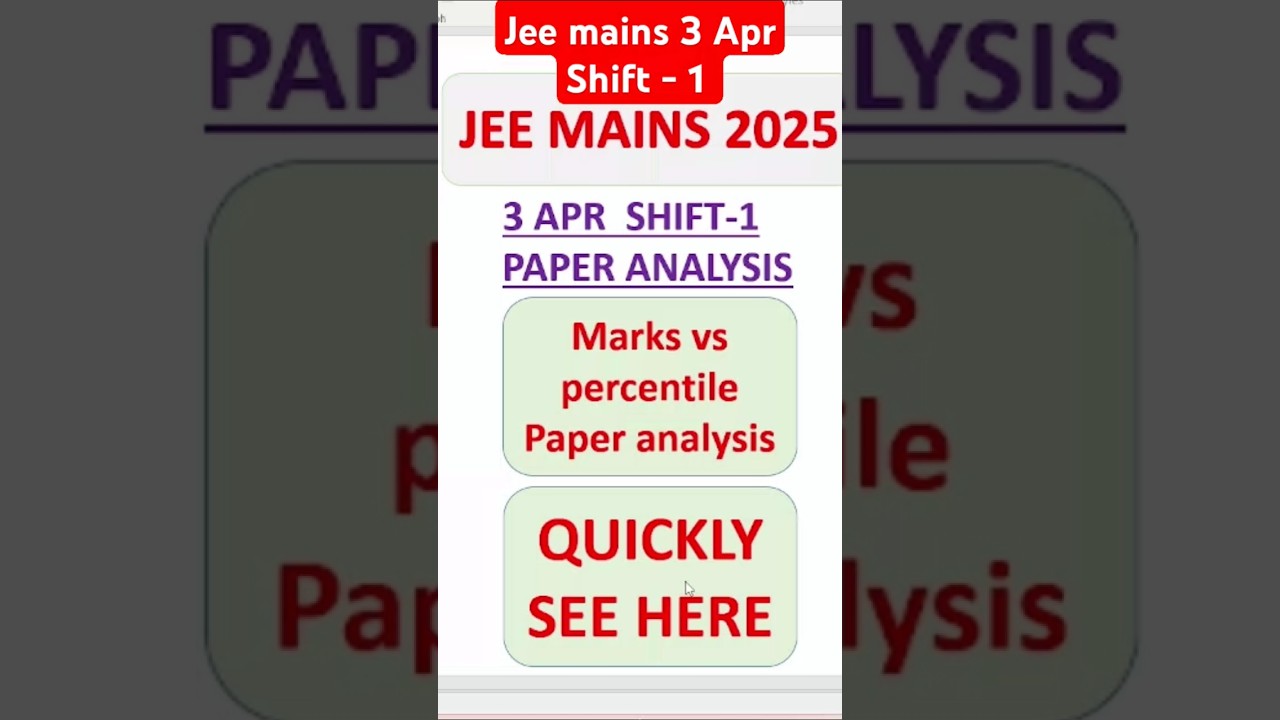 JEE Mains 2025 3nd April, Shift 1 Marks vs Percentile & Paper Analysis |Expected Cutoff 