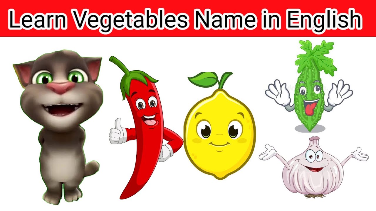 Vegetables name in English with cartoon, vegetables name with talking