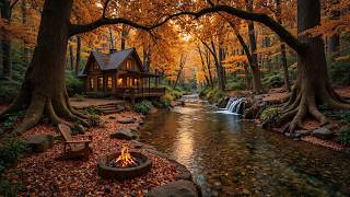 Cozy Autumn Riverside Cabin 🍂🔥 Soft Piano & Crackling Campfire Sounds for Deep Focus screenshot 2