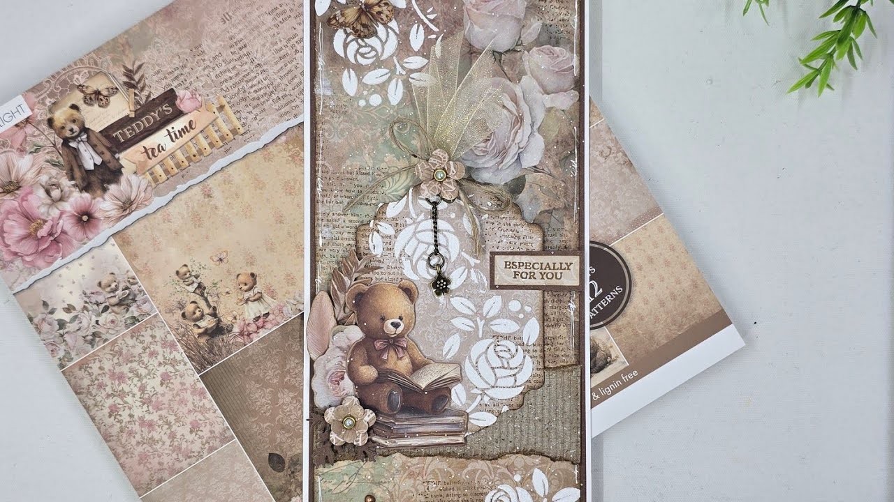 Eenvoudige mixed media kaart met SL-TTT-MASK388  uit de Teddy's tea time collectie van Studiolight