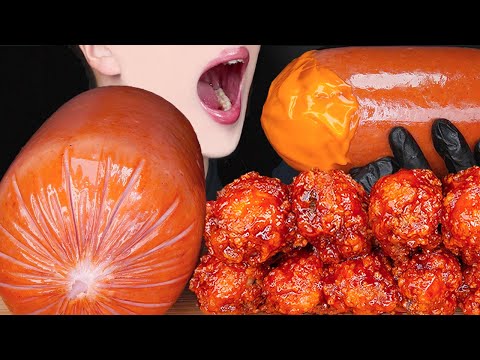 ASMR GIANT CHEESY SAUSAGE BBQ FRIED CHICKEN COOKING MUKBANG대왕 소세지 치킨 먹방 咀嚼音 sosis ayam EATING SOUNDS