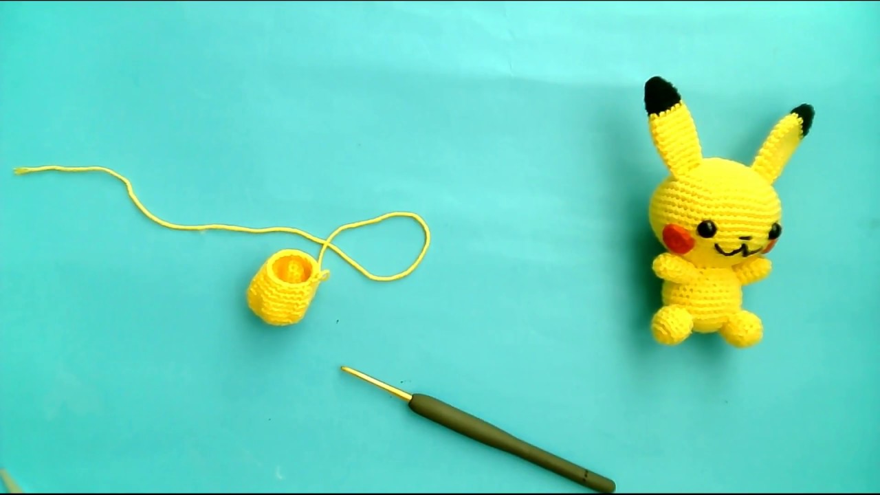 Amigurumi pikaçu yapımı gövde yapımı pikaçhu keychain pikaçhu key chain body making -8