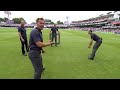 Nasser Hussain misses a catch to the delight of the England cricket team