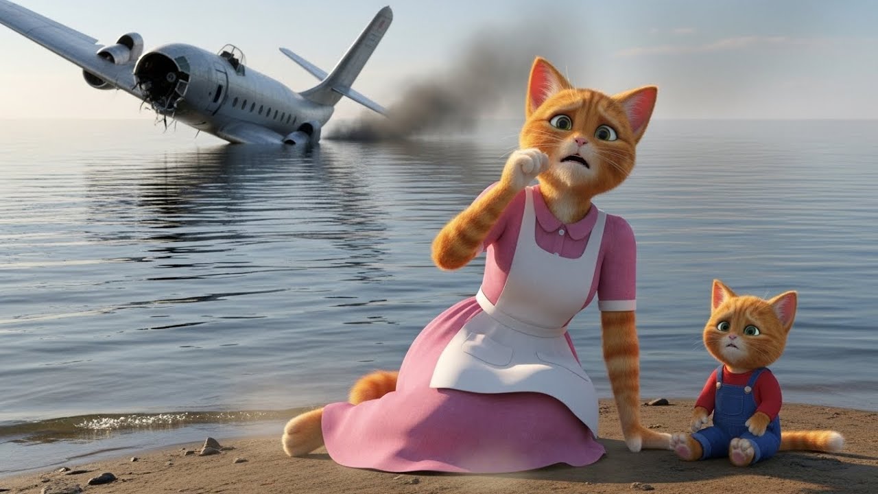When the Sky Fell Silent 🛩️💔 A Mama Cat’s Bravery on the Shore 🐱🌊