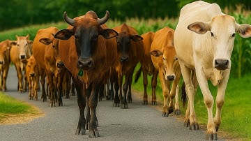 Aktivitas Pengembala mengiring Sapi Berkeliling Menuju ladang, Suara Sapi Moo, Sapi Lembu Lucu
