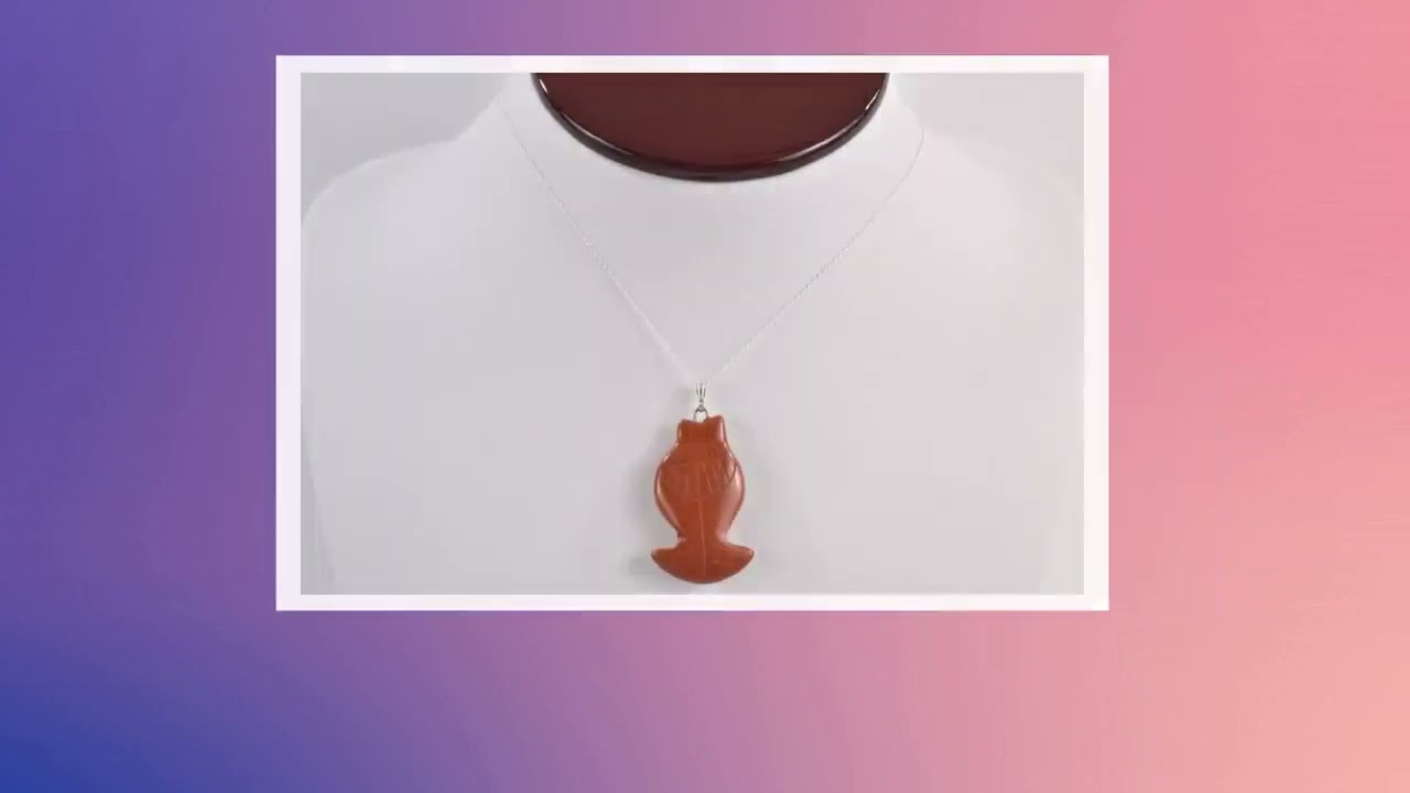 18" Natural Red Jasper Carved Fish Pendant Sterling Silver 925 Necklace 0.4g