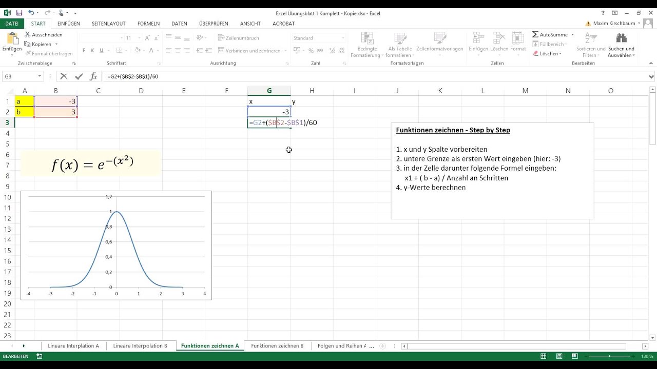 Mathe Mit Excel 2d Funktionen Zeichnen Tutorial Youtube