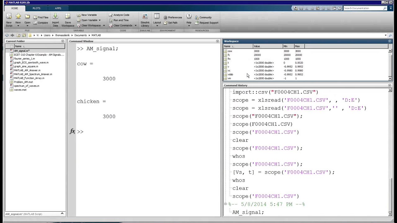 Matlab function in script