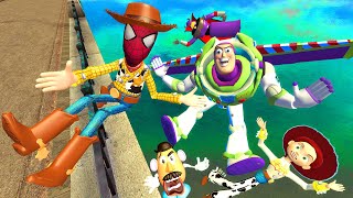 Gmod Woody in SPIDERMAN MASK with Buzz ,Jessie , Mr. Potato Head and Emperor Zurg Toy Story Ragdolls