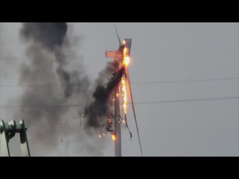 Wind turbine catches fire after being struck by lightning