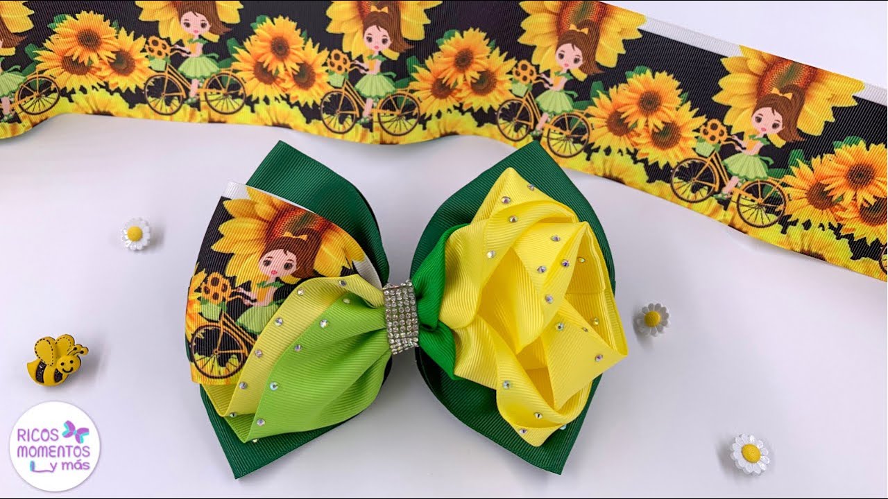 Cómo hacer moños con listón de 7.5 cm / moño primavera rosa / lazos de listón para niñas / moños
