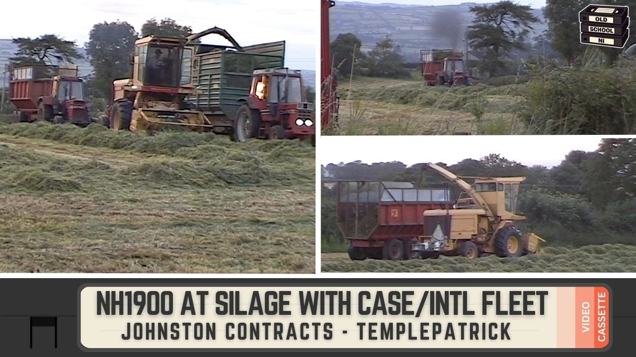 1990s contracting - New Holland 1900 lifting grass with great sounding Case/International 8/956XLs